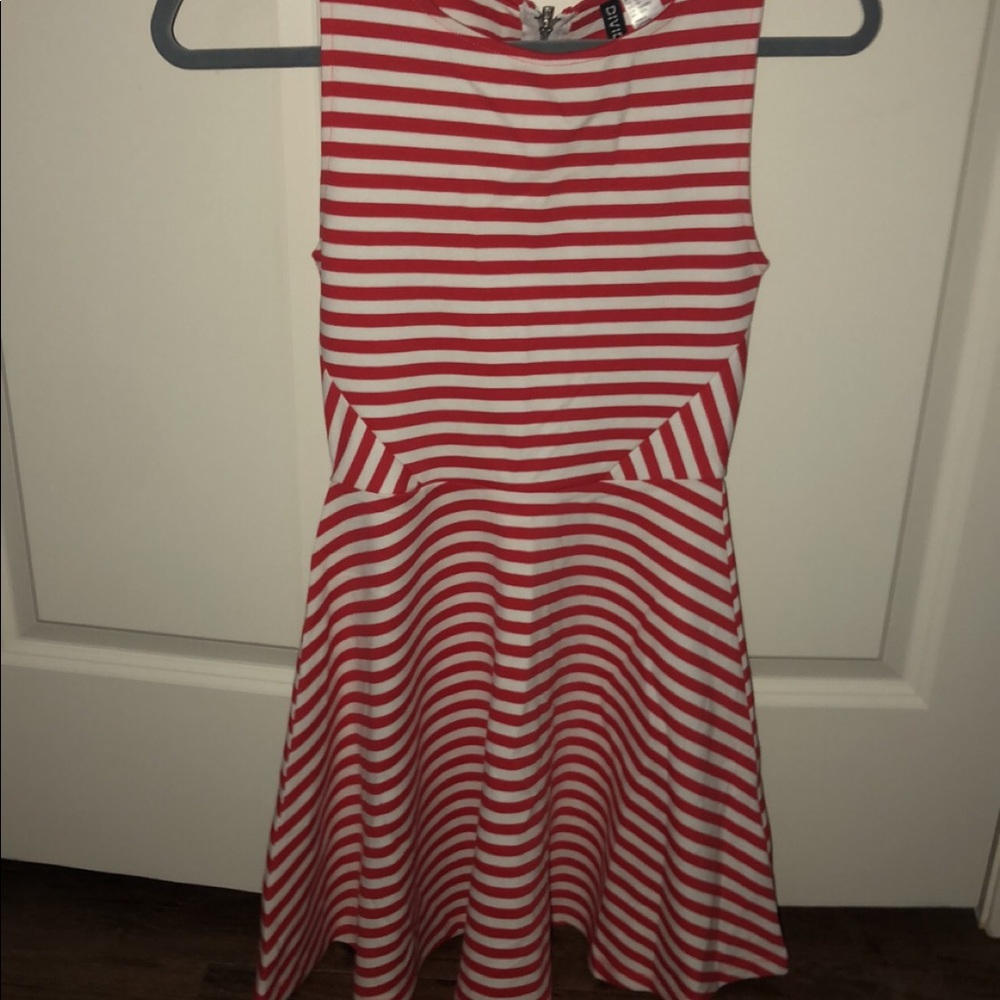 divided red striped dress